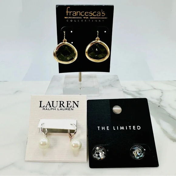 Lot of 3 New Pierced Earrings Ralph Lauren Pearl Drop Francescas The Lim… - Picture 1 of 14